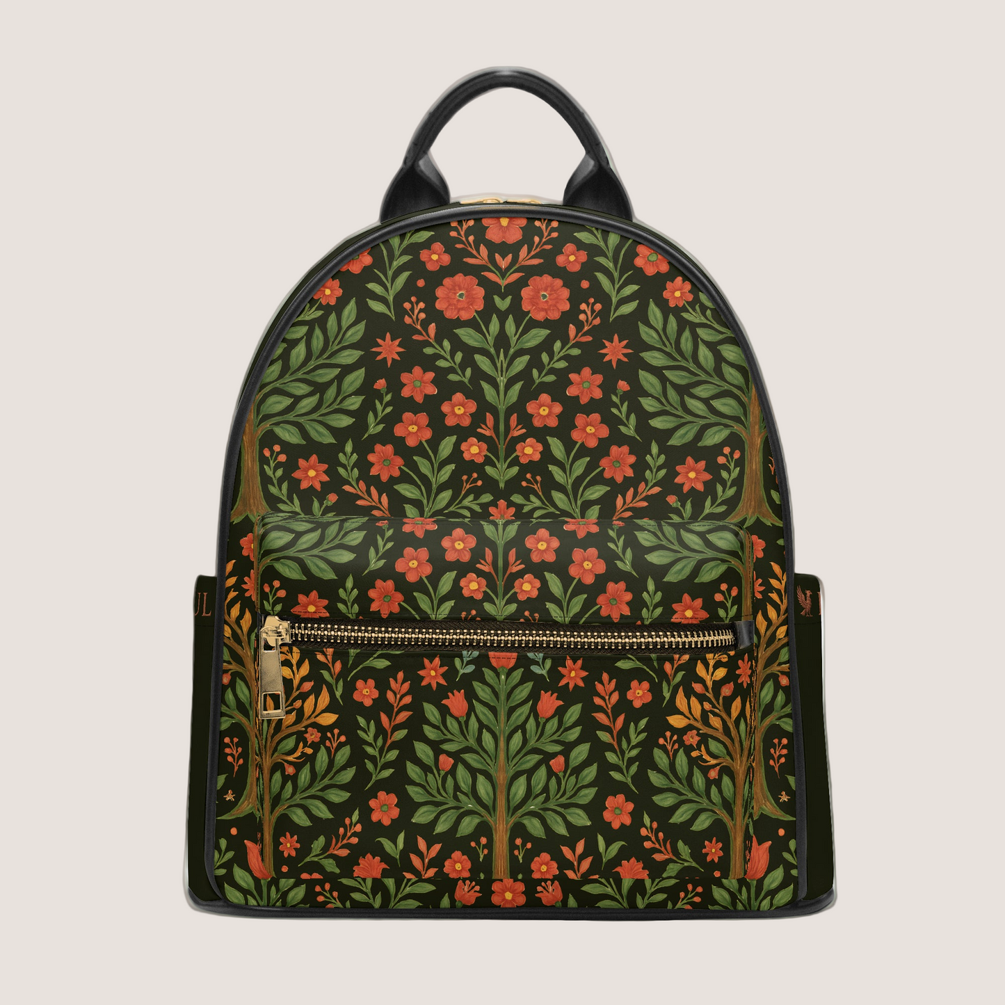 Backpack with floral pattern on a beige background