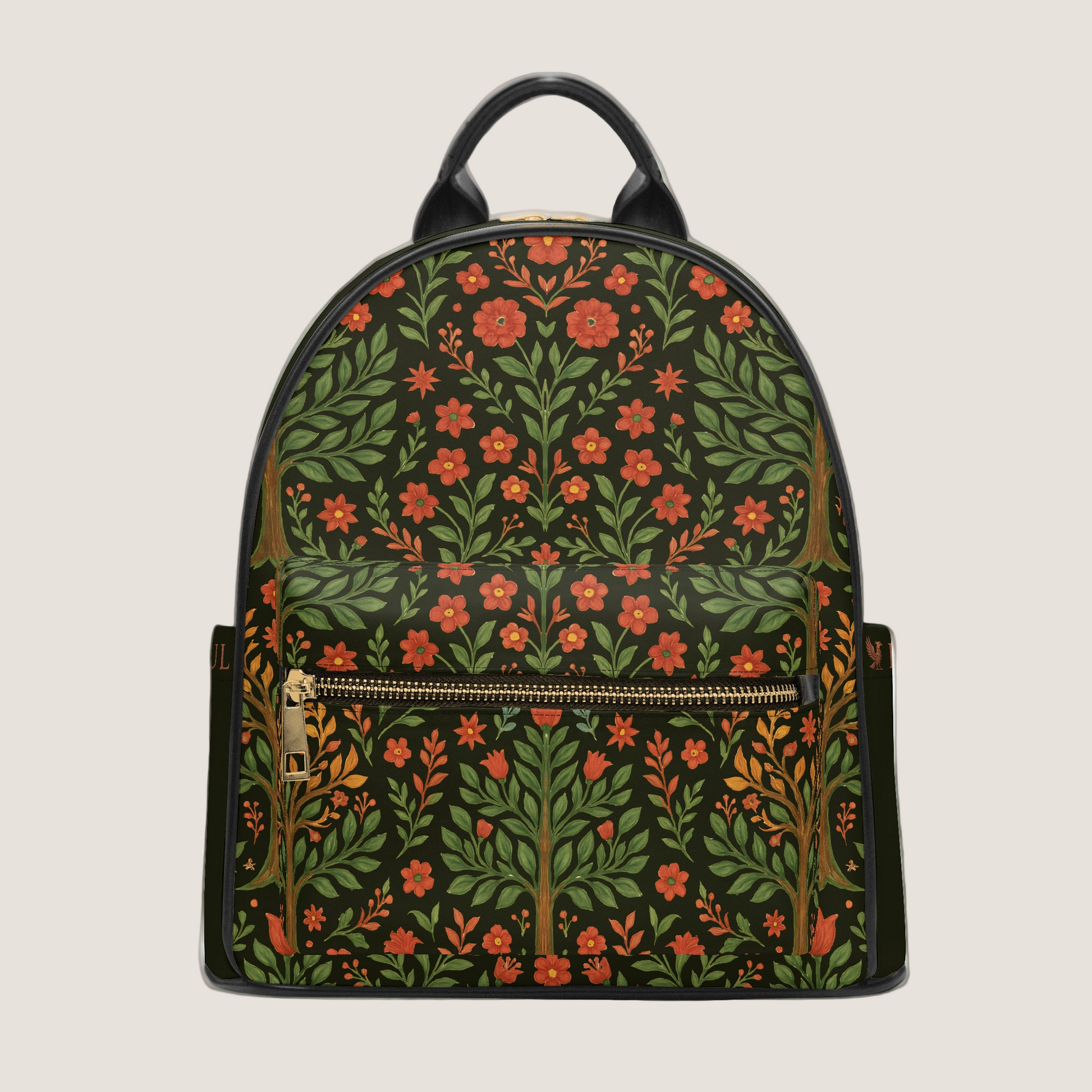 Backpack with floral pattern on a beige background