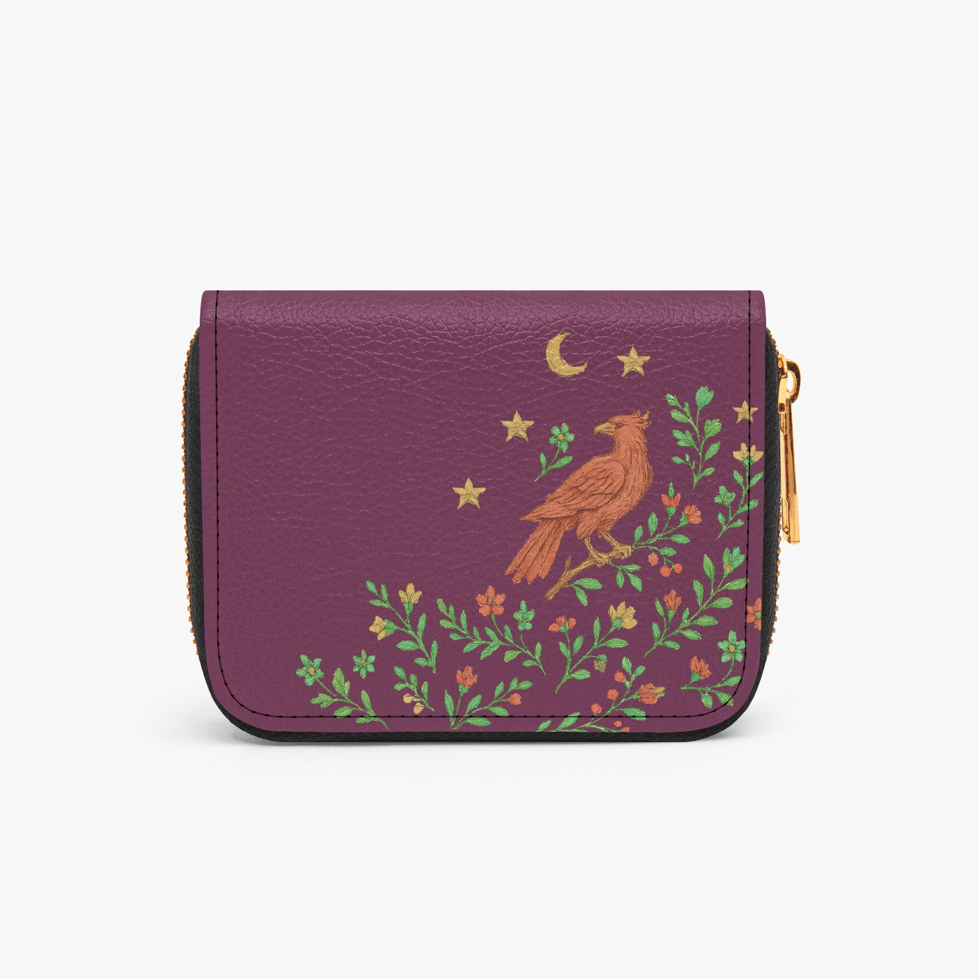 Purple Turul Bird Madár pouch wallet with bird and floral design on branches