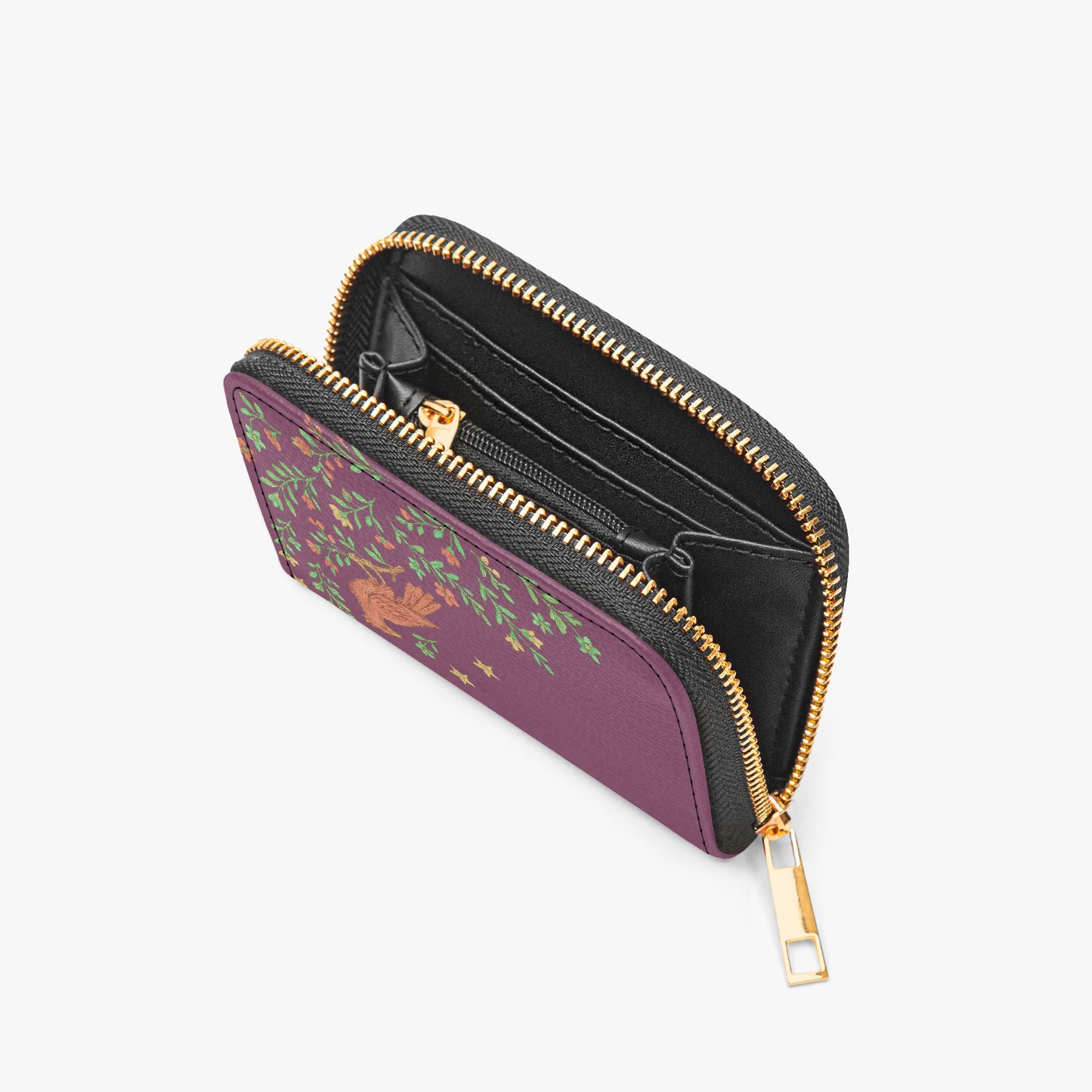 Purple Turul Bird Madár pouch wallet with bird and floral design on branches