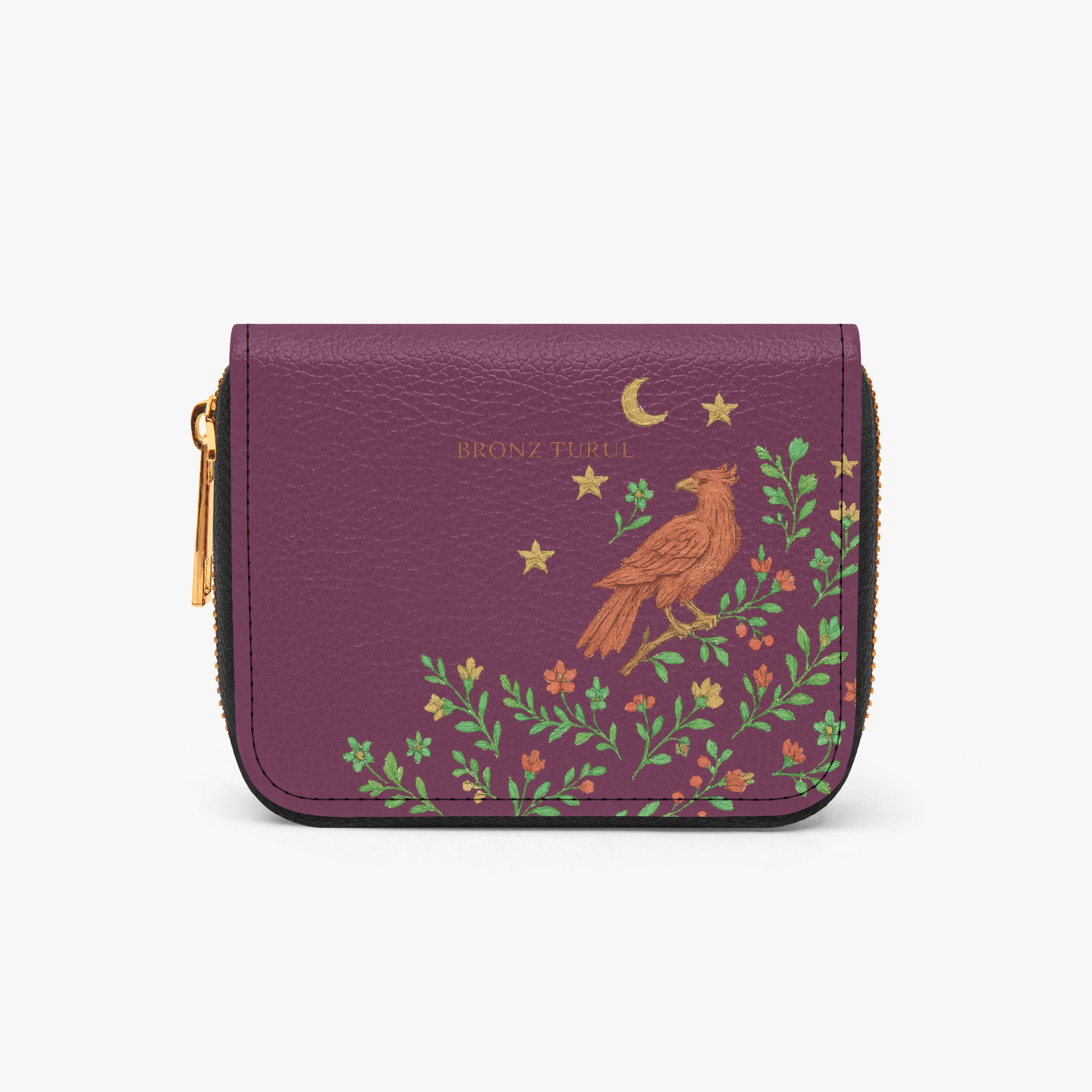 Purple Turul Bird Madár pouch wallet with bird and floral design on branches