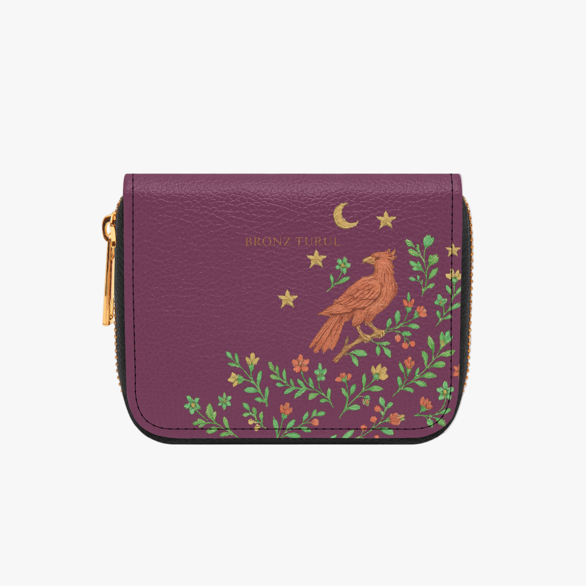 Purple Turul Bird Madár pouch wallet with bird and floral design on branches